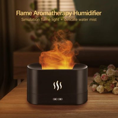 GearUp DQ701 Flame Effect Air Humidifier Oil Fragrance Aromatherapy Diffuser With Night Light-Black