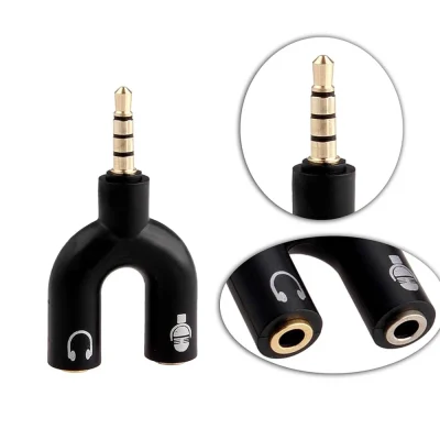 U-Shape Converter- 3.5mm Audio Splitter For Headphone and Microphone- Black