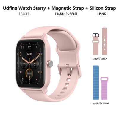 Udfine Watch Starry 1.8” HD Display Bluetooth Call Alexa Smartwatch Double Straps – Pink Color