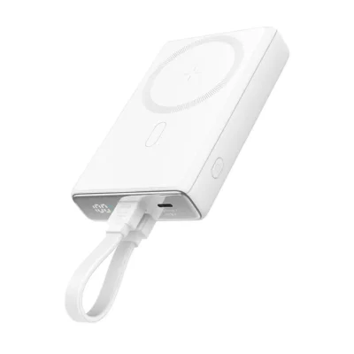 Joyroom JR-PBM01 20W Magnetic Wireless Power Bank With Built-In Cable & Kickstand 10000mAh-White Color
