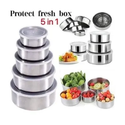 Stainless Steel Food Container Storage Box With Cover 5 In 1 Set